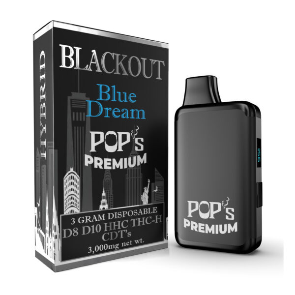 Pop's Blackout Blue Dream (Hybrid) D8, D10, HXC, THCh 3g Disposable Vapes